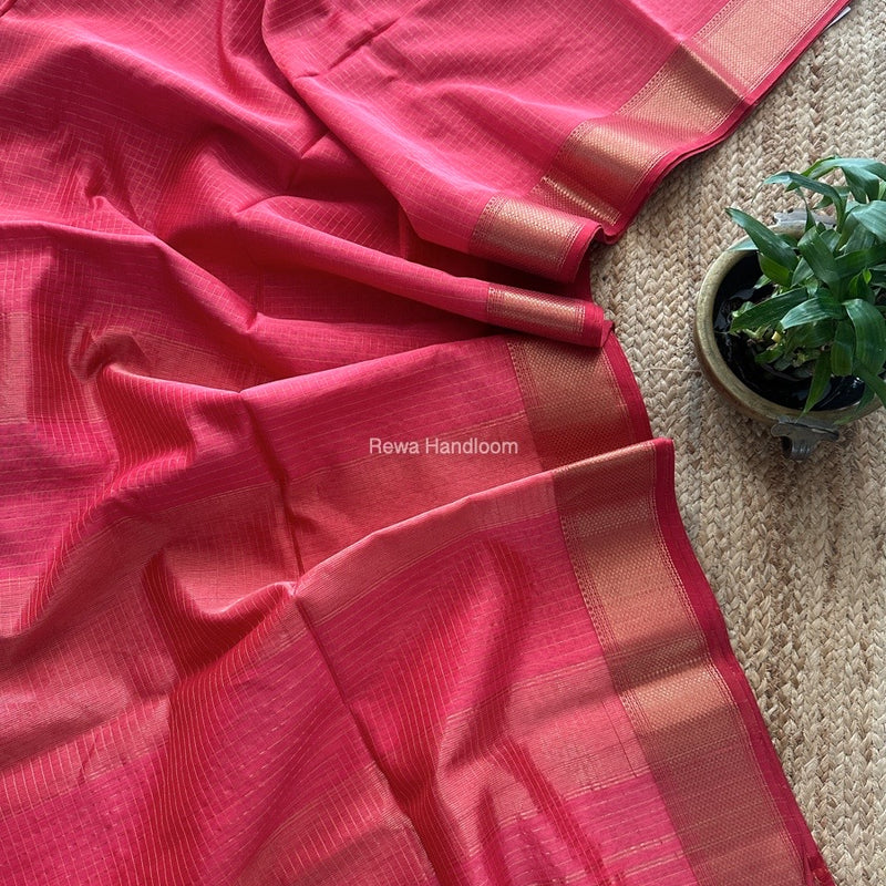 Maheshwari Carrot Red Zari Checks Saree ZCHX418