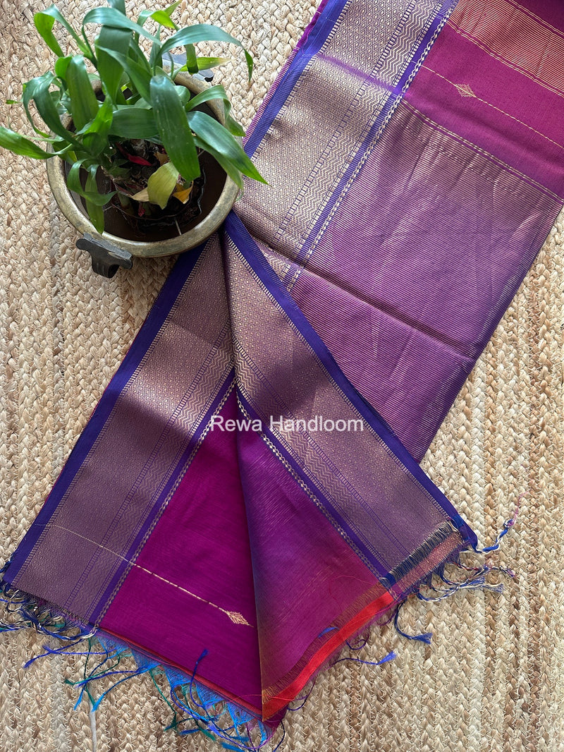 Maheshwari Dark Magenta Shaded Butti Saree SBBS046