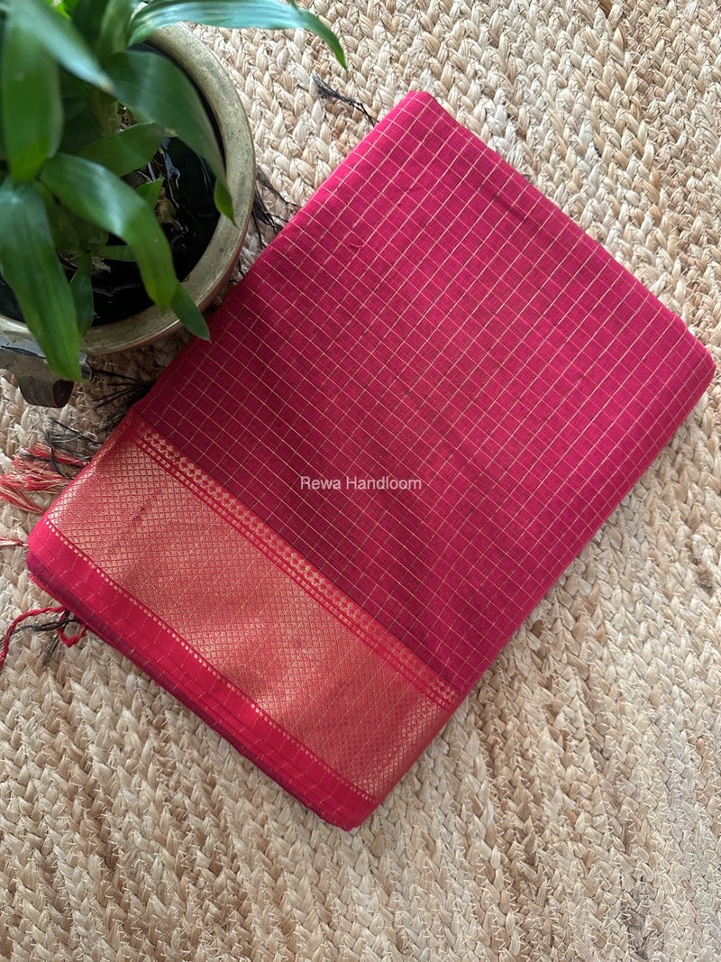 Maheshwari Rani Pink Zari Checks Saree ZCHX419