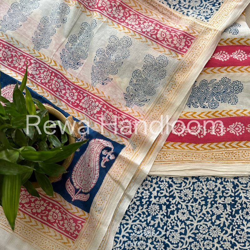White-Blue Indigo Bagh Print Suit BCI014