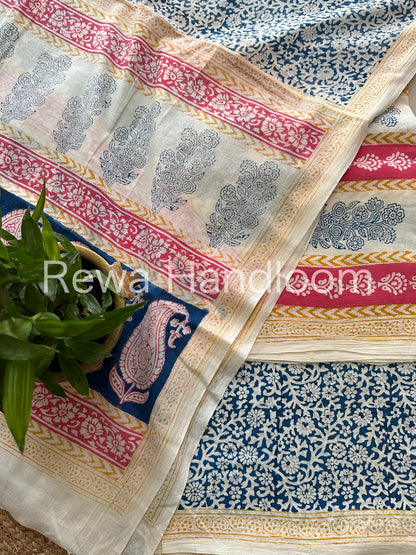 White-Blue Indigo Bagh Print Suit- BCI014