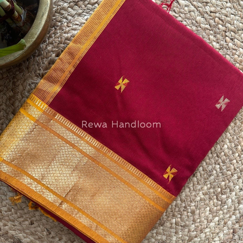 Maheshwari Maroon Zari Butti Saree SW030