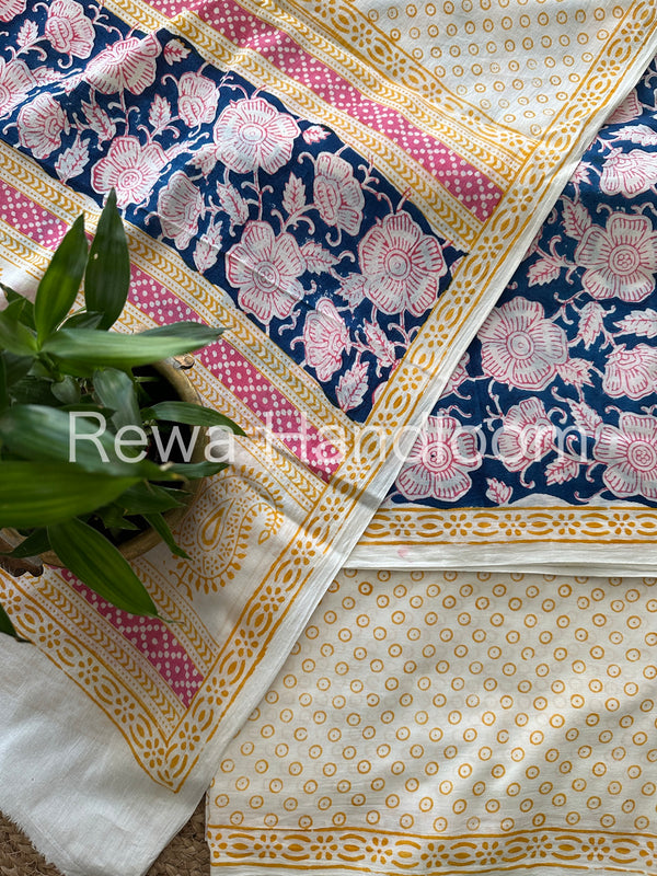 Blue-Yellow Indigo Bagh Print Suit BCI016