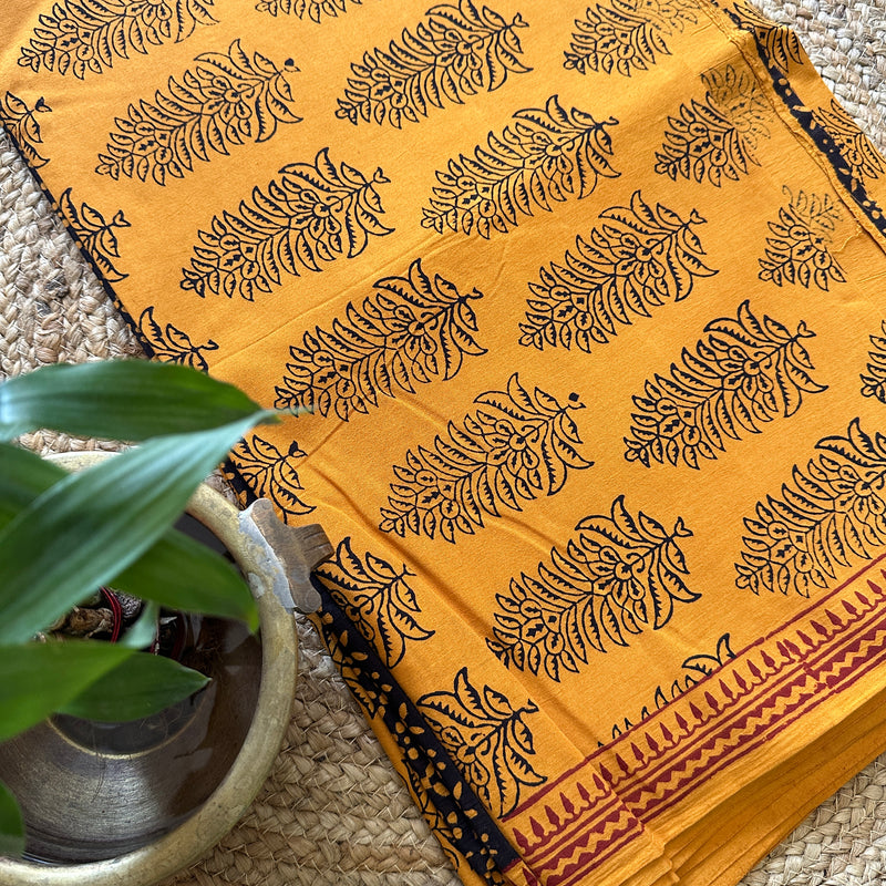 Yellow-Black Bagh Print Cotton Suit-BCS05
