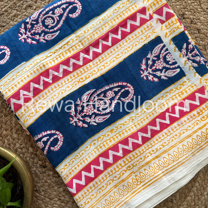 Blue-Yellow Indigo Bagh Print Suit BCI017