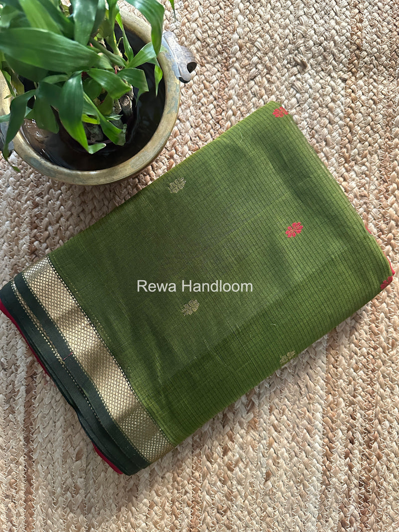 Maheshwari Mehendi Green Butta Pallu Saree BTPS078