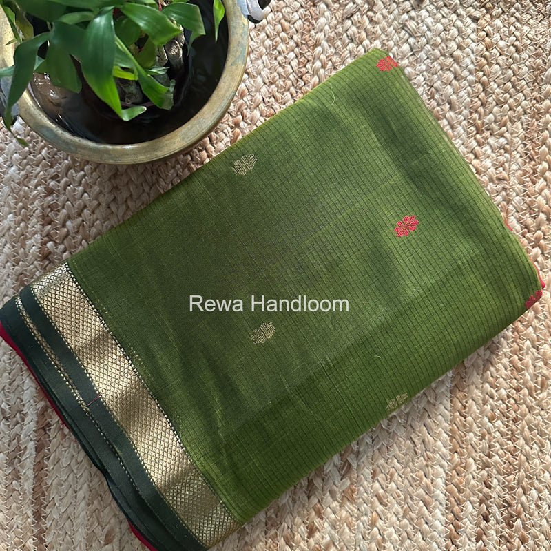 Maheshwari Mehendi Green Butta Pallu Saree BTPS078