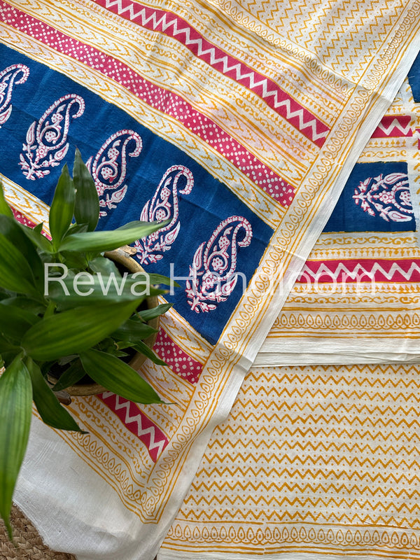 Blue-Yellow Indigo Bagh Print Suit BCI017
