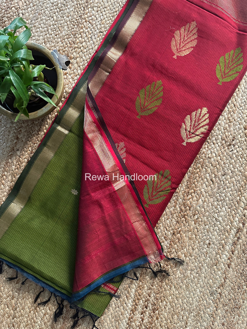 Maheshwari Mehendi Green Butta Pallu Saree BTPS078