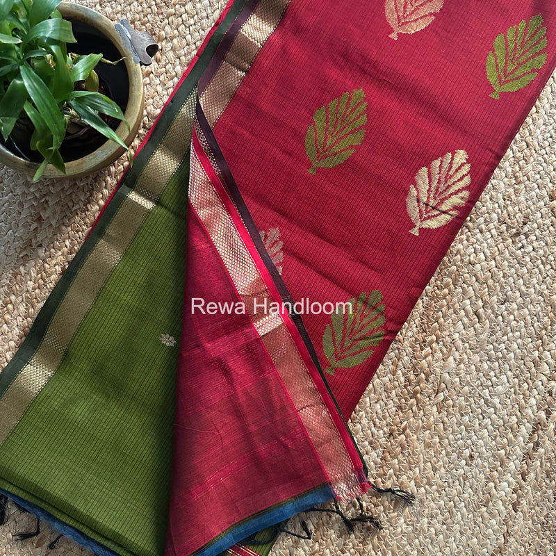Maheshwari Mehendi Green Butta Pallu Saree BTPS078