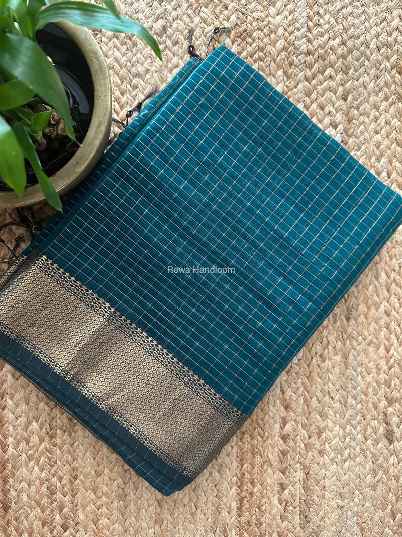 Maheshwari Rama Green Zari Checks Saree ZCHX421