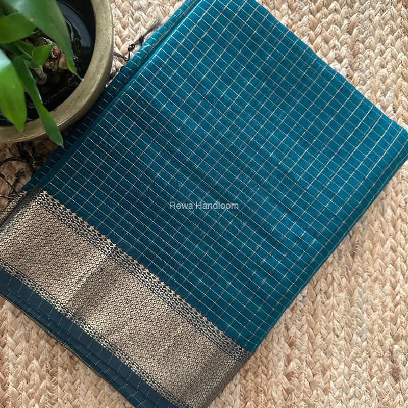 Maheshwari Rama Green Zari Checks Saree ZCHX421