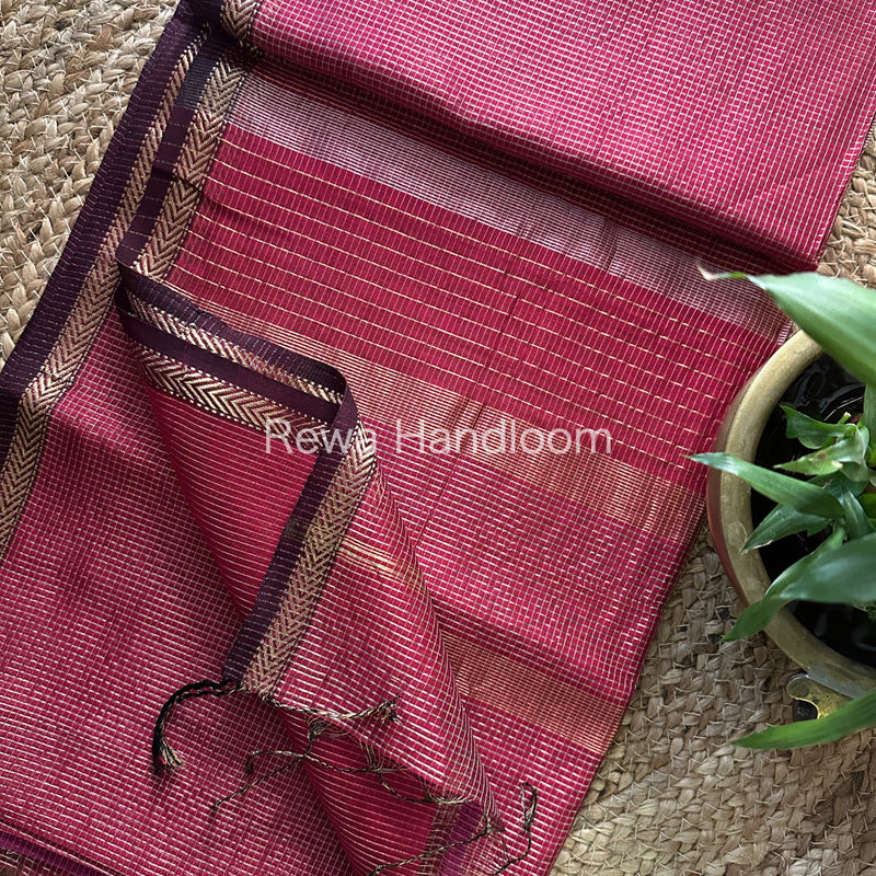 Maheshwari Pink Tissue Silk Saree-TCB007