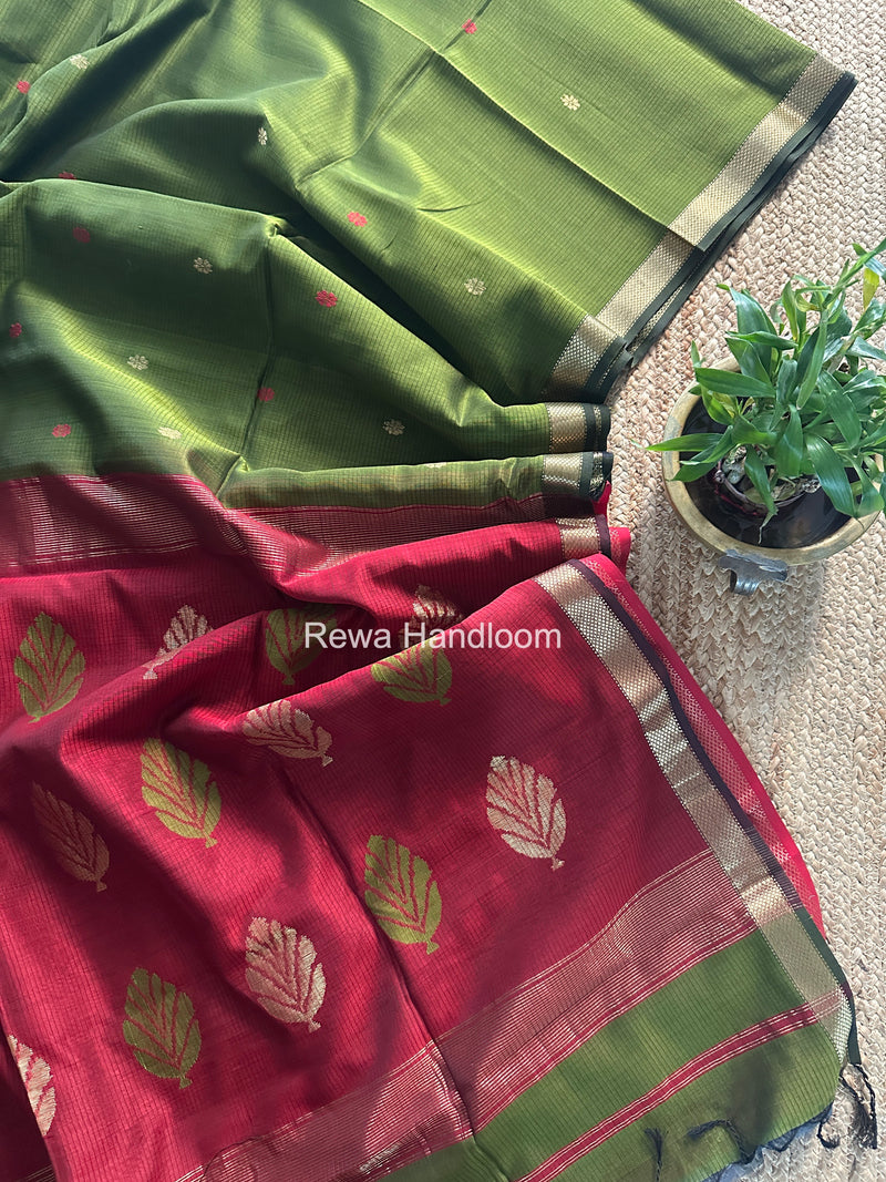 Maheshwari Mehendi Green Butta Pallu Saree BTPS078