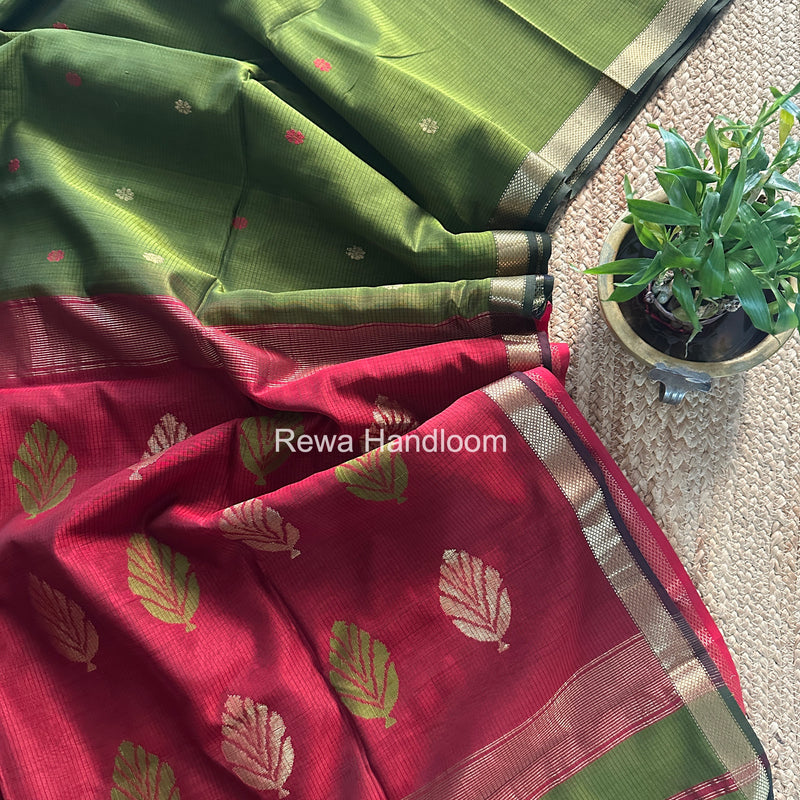 Maheshwari Mehendi Green Butta Pallu Saree BTPS078