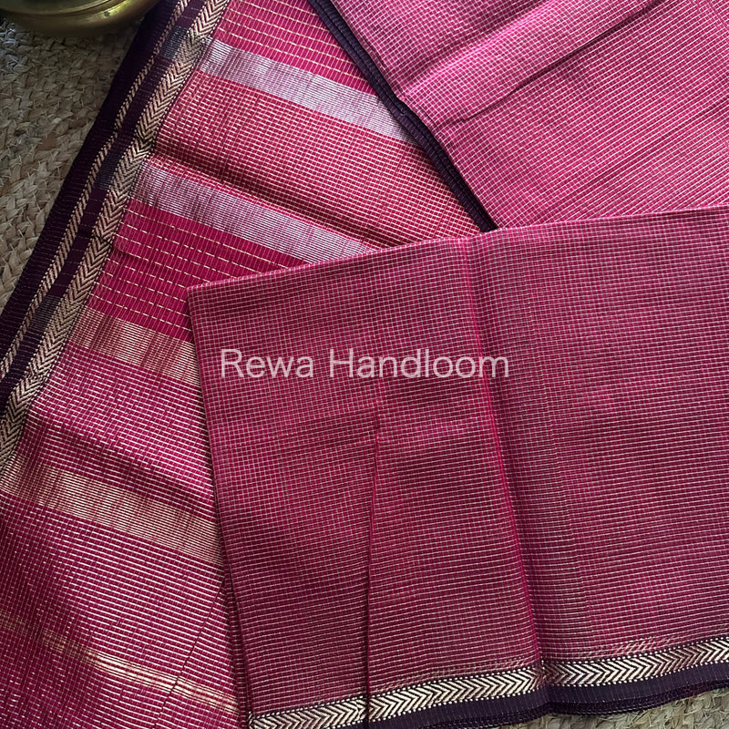 Maheshwari Pink Tissue Silk Saree-TCB007