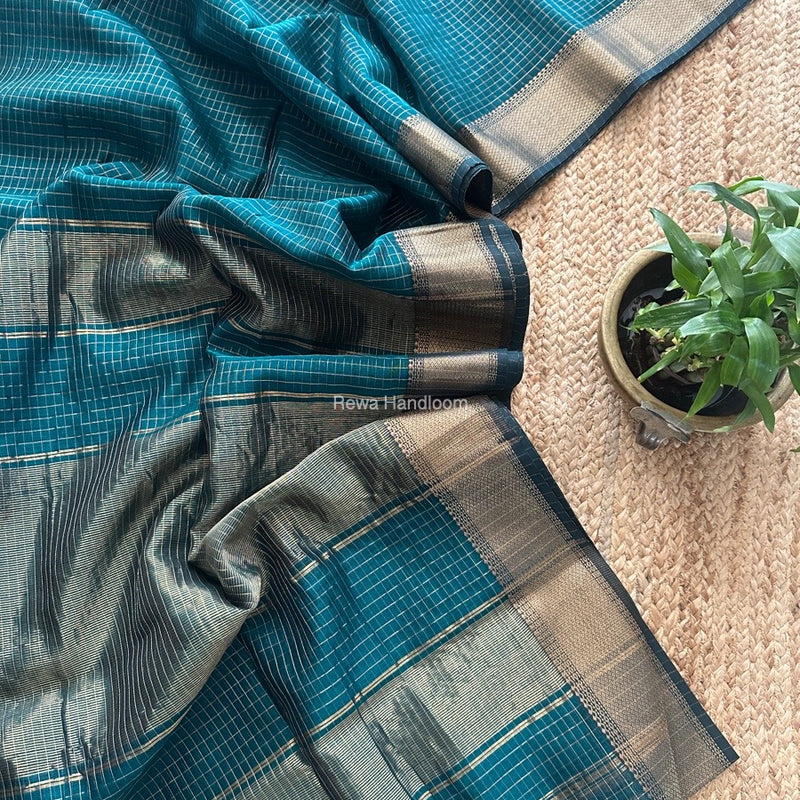 Maheshwari Rama Green Zari Checks Saree ZCHX421