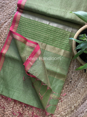 Maheshwari Green Tissue Silk Saree-TCB006