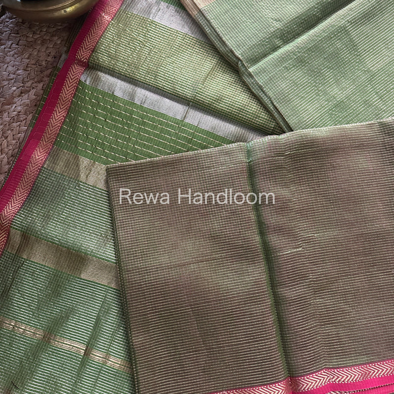 Maheshwari Green Tissue Silk Saree-TCB006