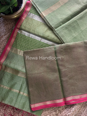 Maheshwari Green Tissue Silk Saree-TCB006