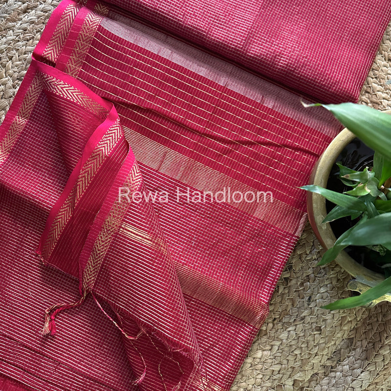 Maheshwari Red Tissue Silk Saree-TCB005