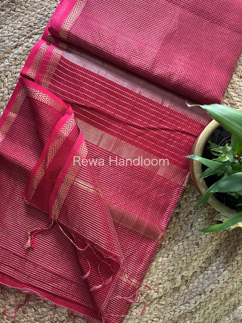 Maheshwari Red Tissue Silk Saree-TCB005