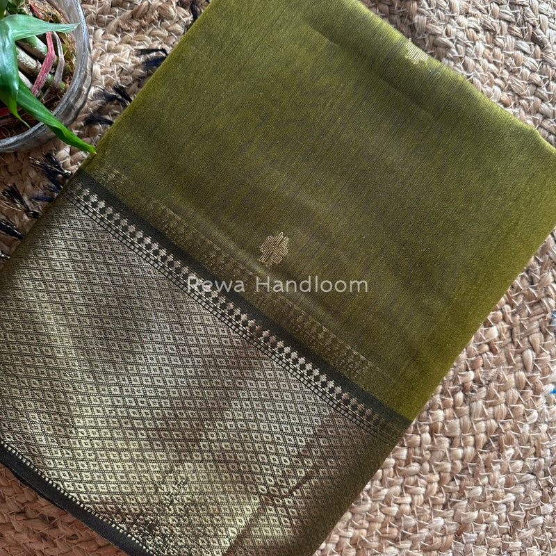 Maheshwari Mehendi Green Zari Skirt Butti Saree ZSB039