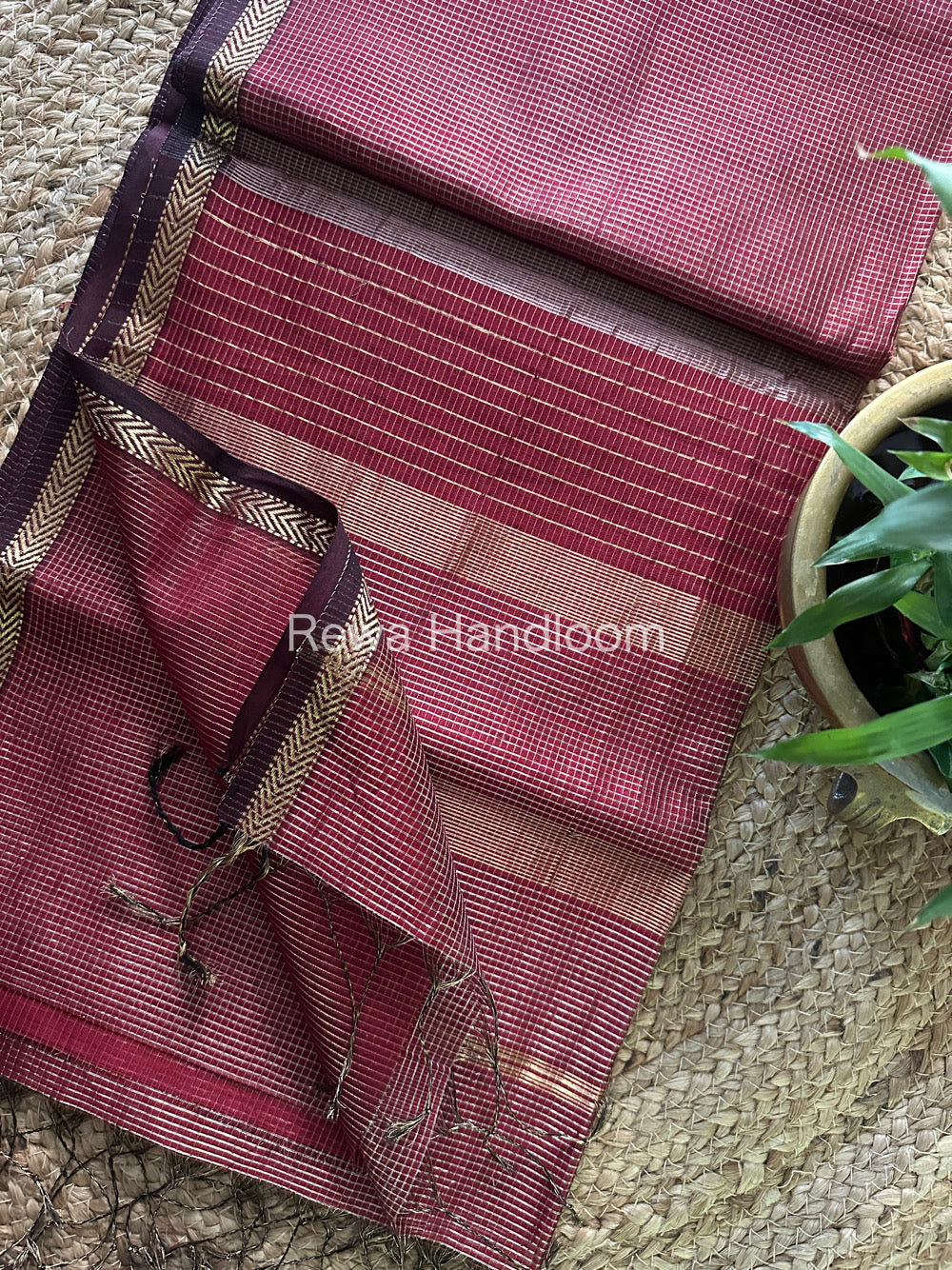 Maheshwari Maroon Tissue Silk Saree-TCB004