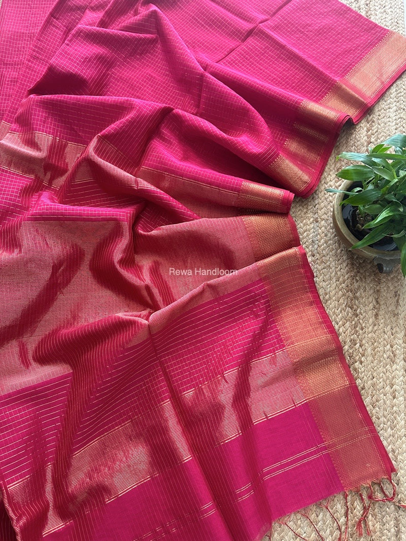 Maheshwari Rani Pink Zari Checks Saree ZCHX422