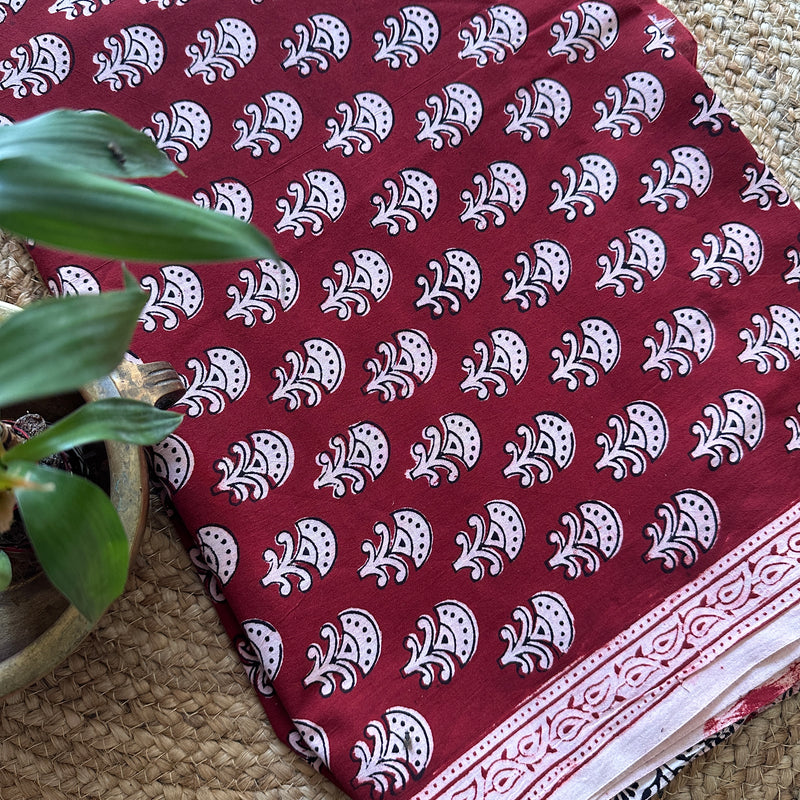 Red-White Bagh Print Cotton Suit-BCS07