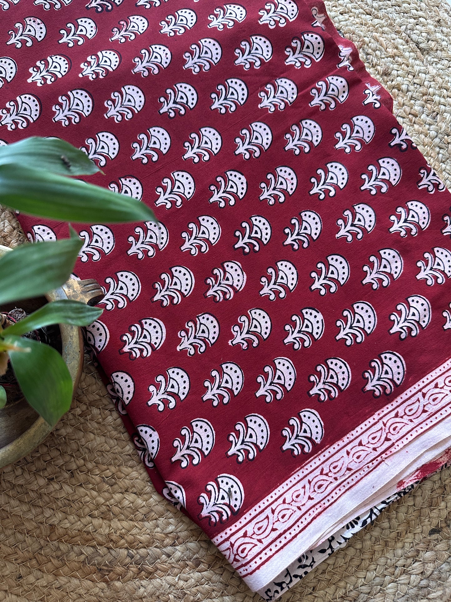 Red-White Bagh Print Cotton Suit-BCS07