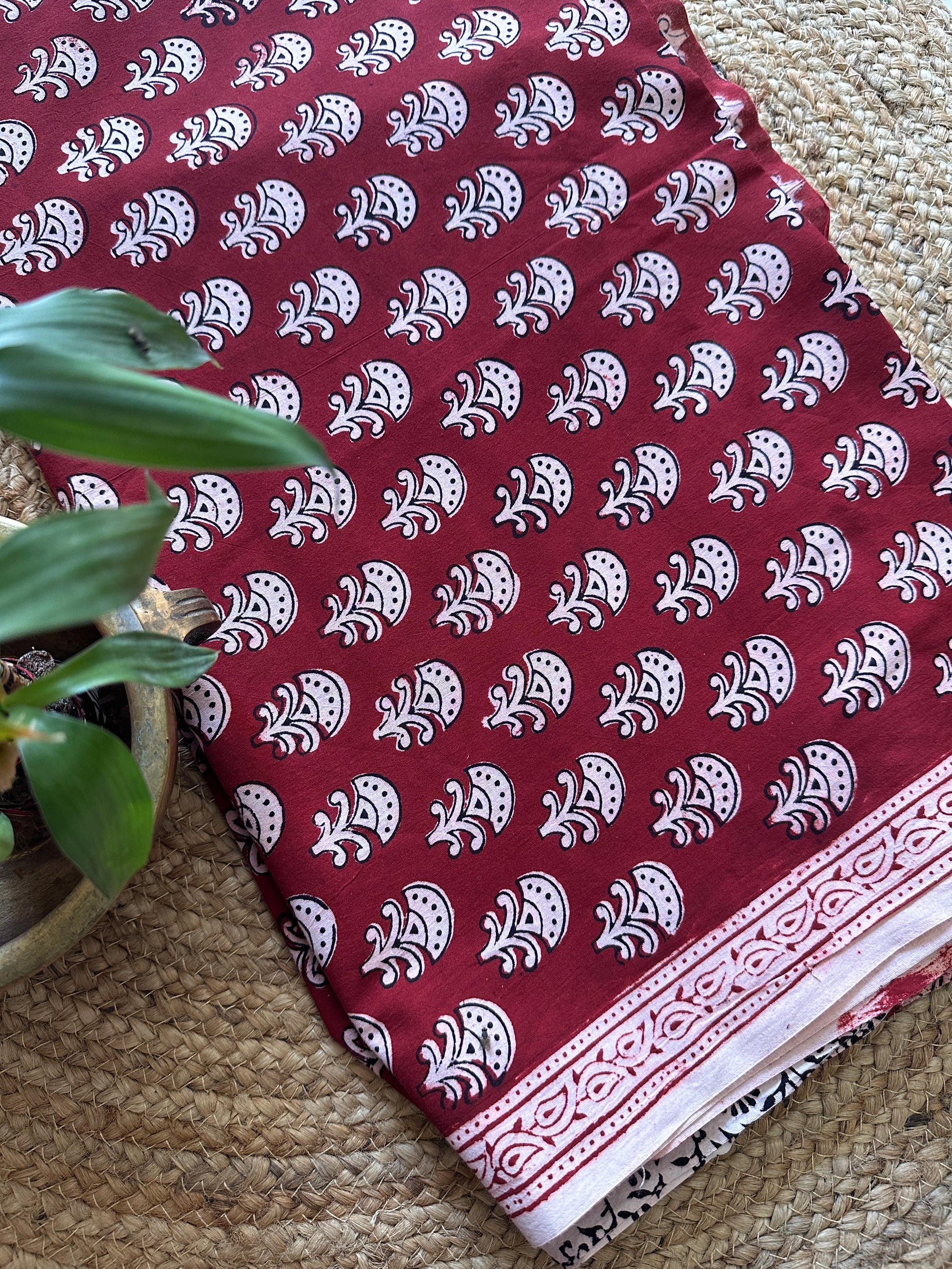 Red-White Bagh Print Cotton Suit-BCS07