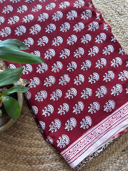 Red-White Bagh Print Cotton Suit-BCS07
