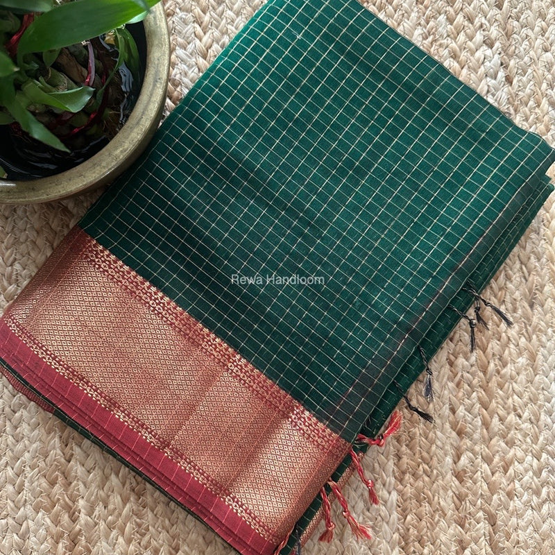 Maheshwari Green Zari Checks Saree ZCHX423