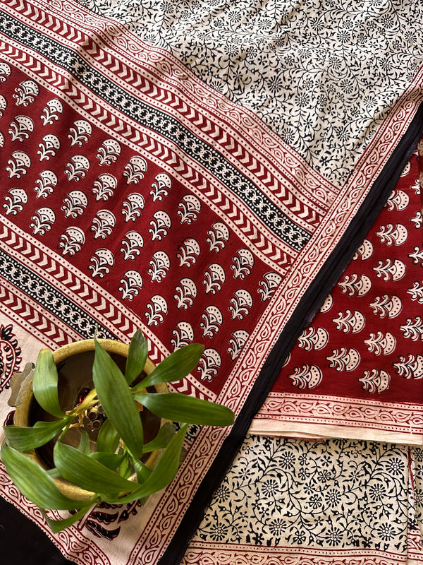 Red-White Bagh Print Cotton Suit-BCS07