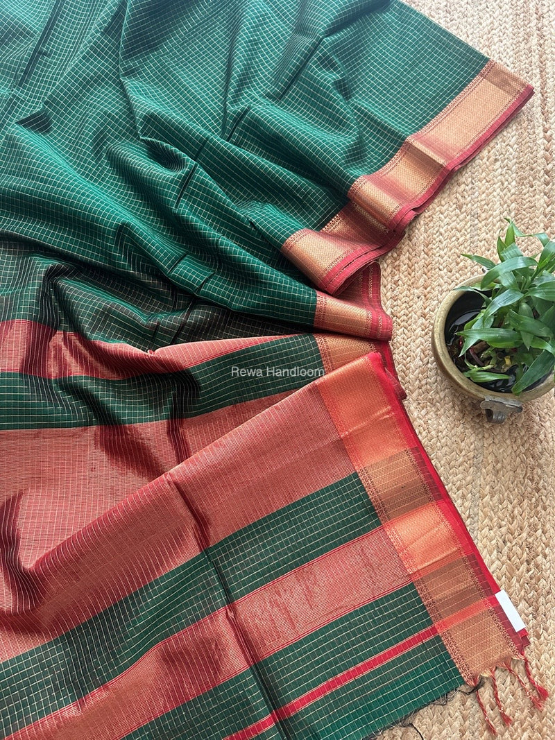 Maheshwari Green Zari Checks Saree ZCHX423