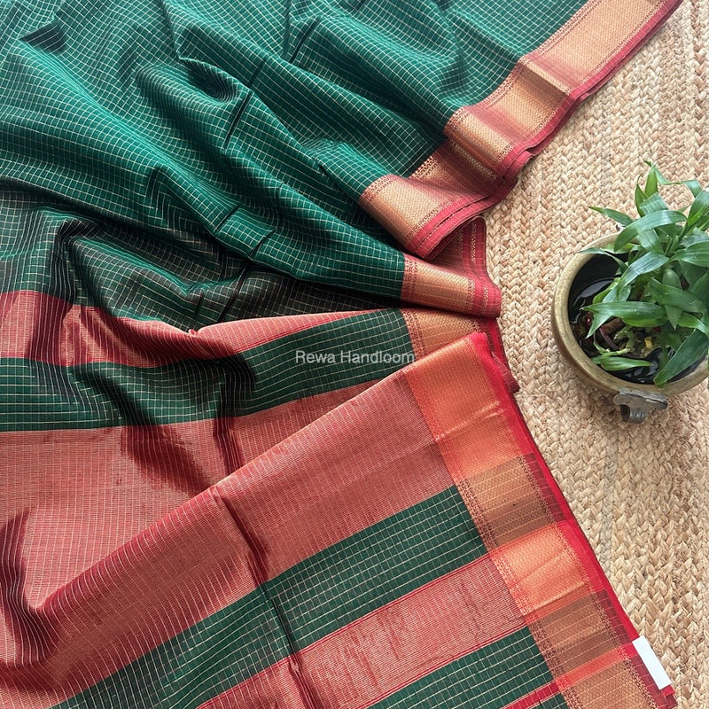 Maheshwari Green Zari Checks Saree ZCHX423