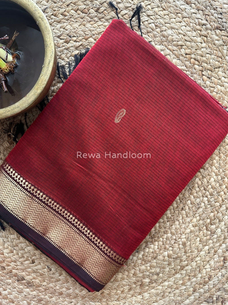 Maheshwari Dark Red Zari Butti Saree ZKB011
