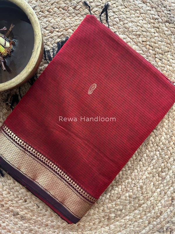 Maheshwari Dark Red Zari Butti Saree ZKB011