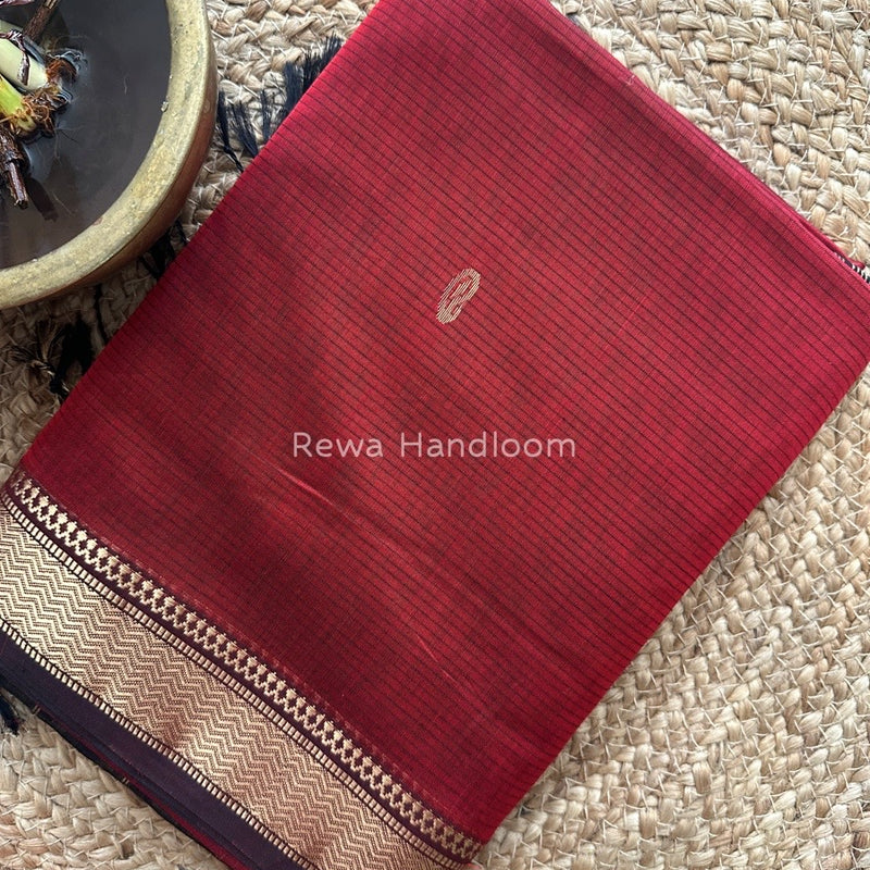 Maheshwari Dark Red Zari Butti Saree ZKB011