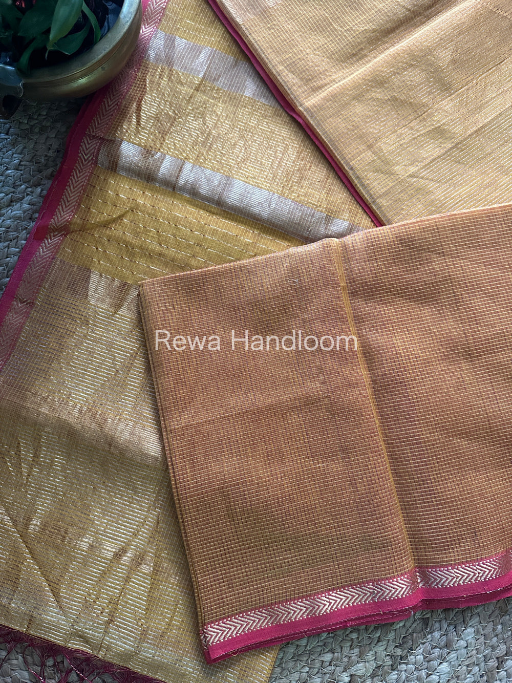 Maheshwari Mustard Yellow Tissue Silk Saree-TCB002