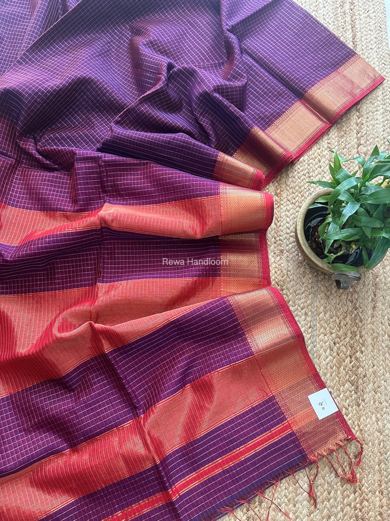 Maheshwari Purple Zari Checks Saree ZCHX424