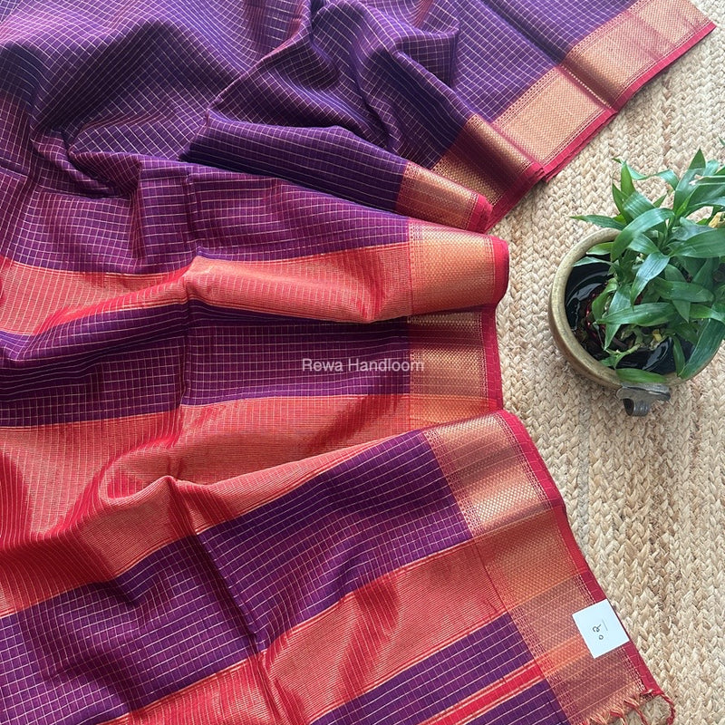 Maheshwari Purple Zari Checks Saree ZCHX424