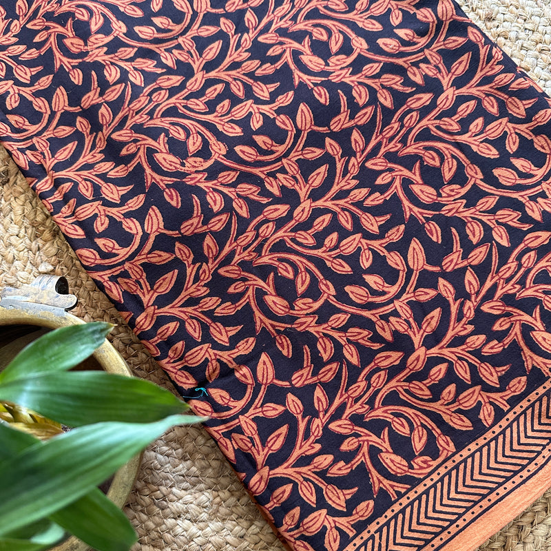 Black-Orange Bagh Print Cotton Suit-BCS09