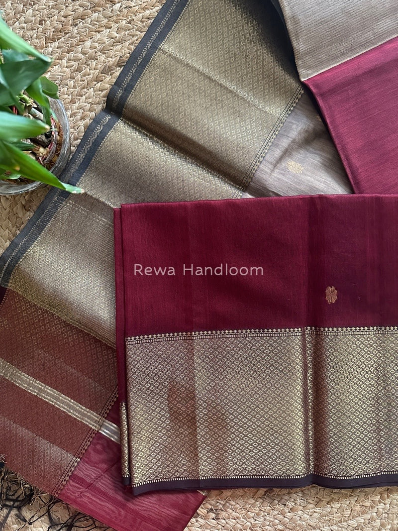 Maheshwari Maroon Zari Skirt Butti Saree ZSB037
