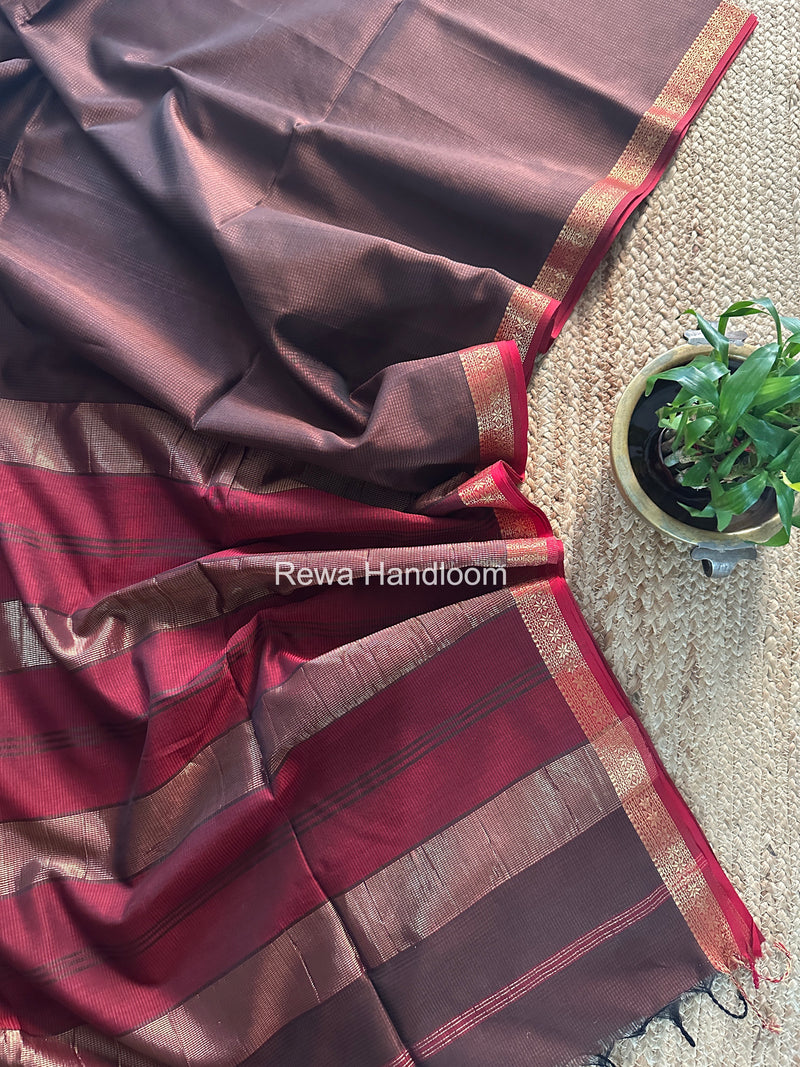 Maheshwari Brown Garbha Reshami Silk Saree GS318
