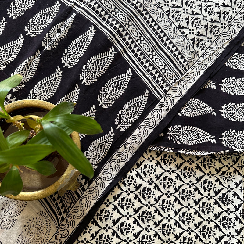Black-White Bagh Print Cotton Suit- BCS10