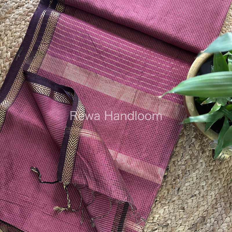 Maheshwari Onion Pink Tissue Silk Saree-TCB0017