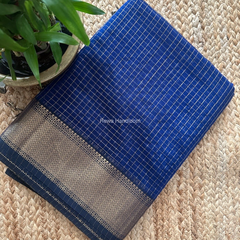 Maheshwari Blue Zari Checks Saree ZCHX426