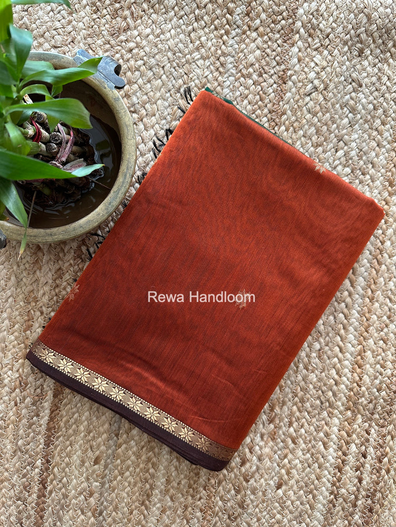 Rust Orange Star Butti Maheshwari Saree SSB059